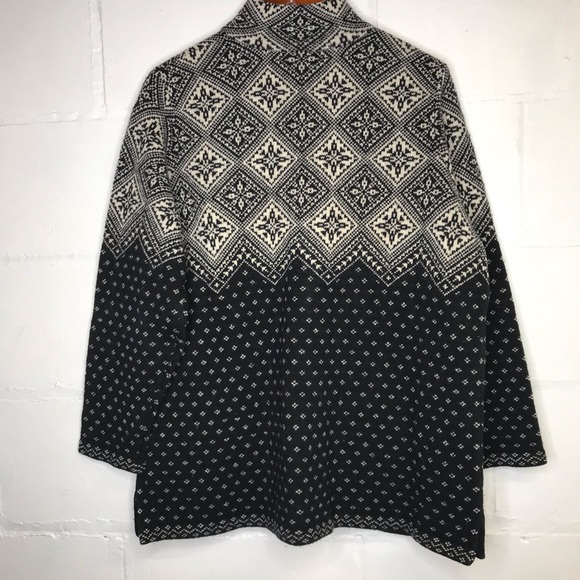 Vintage Lauren Ralph Lauren Women 1X Plus Black Cream Wool Zip Cardigan Sweater - Picture 7 of 7